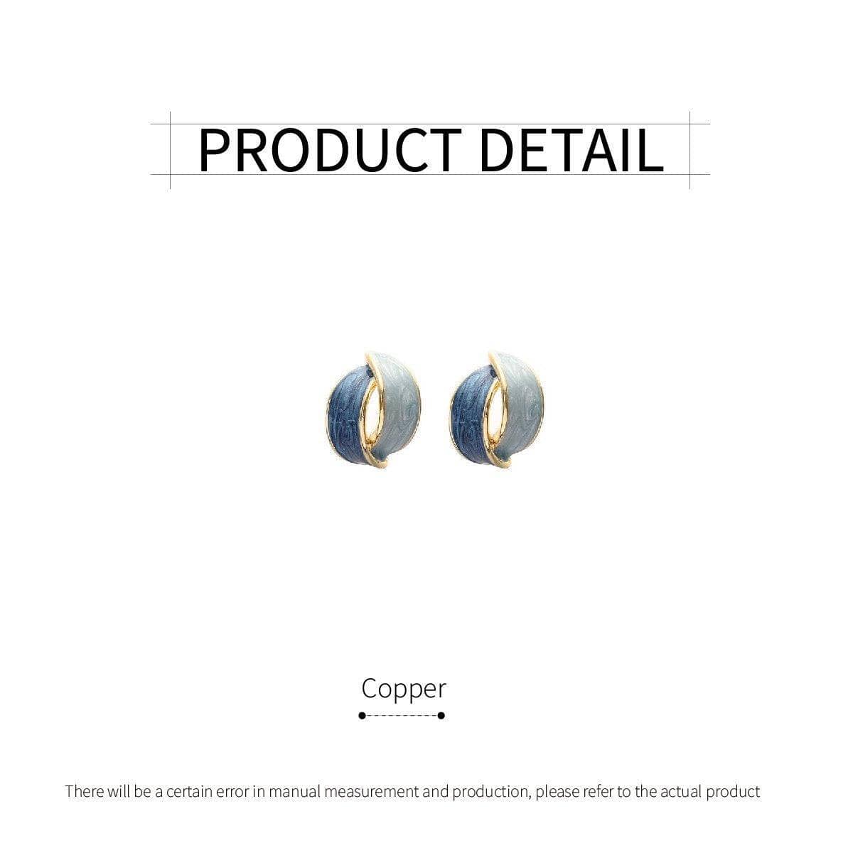 Blue Oil Drop Stud Earrings with Gold Tone Details, Copper Retro Style - view 3