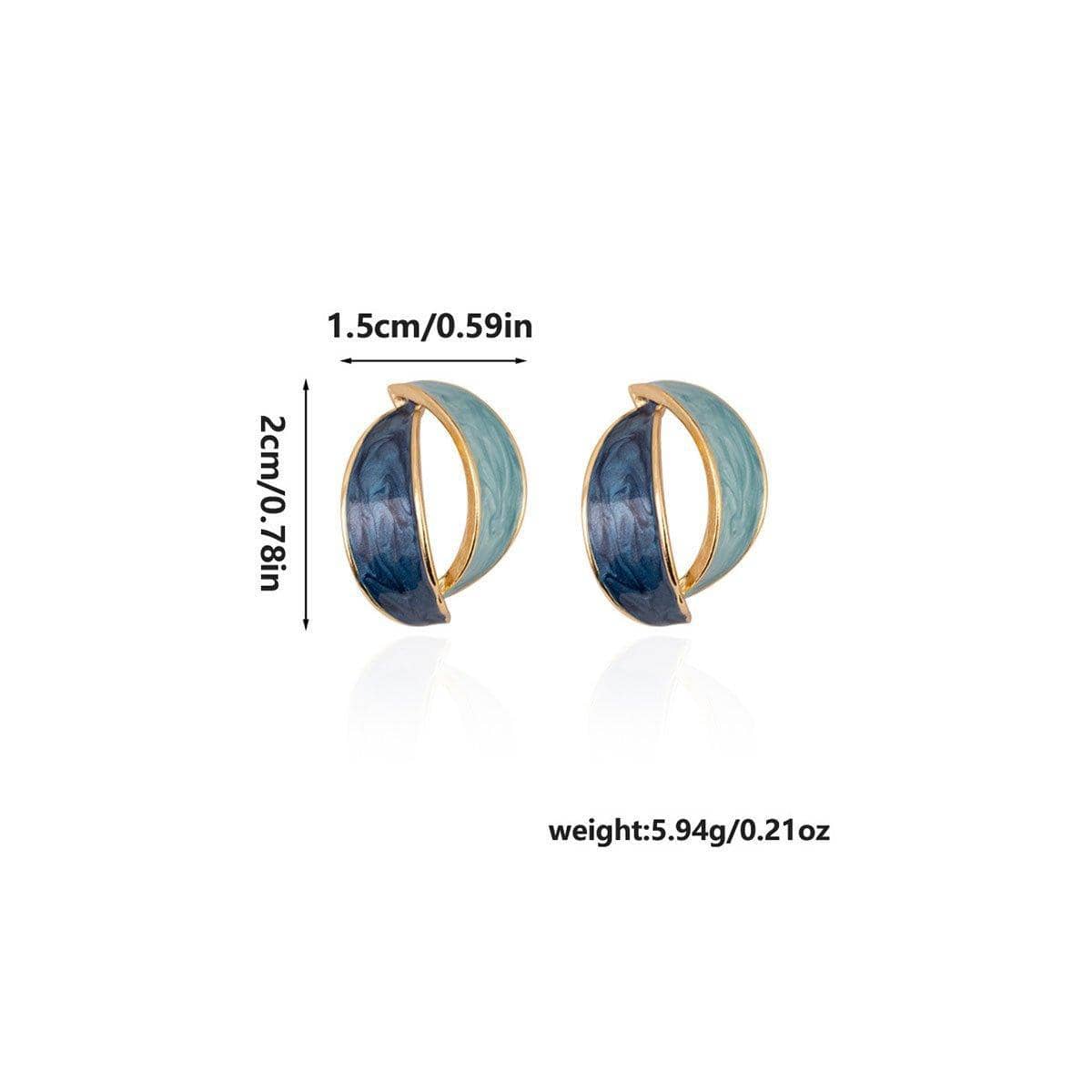 Blue Oil Drop Stud Earrings with Gold Tone Details, Copper Retro Style - view 4