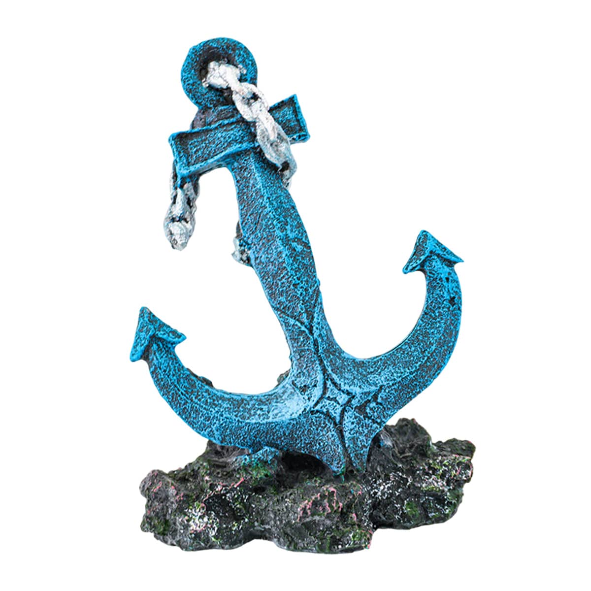 Blue Resin Anchor Aquarium Ornament Fish Tank Decoration with Silver Chain - view 2