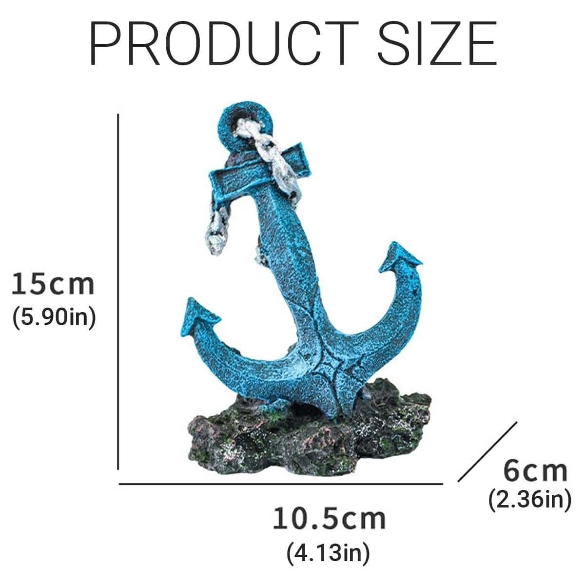 Blue Resin Anchor Aquarium Ornament Fish Tank Decoration with Silver Chain - view 3
