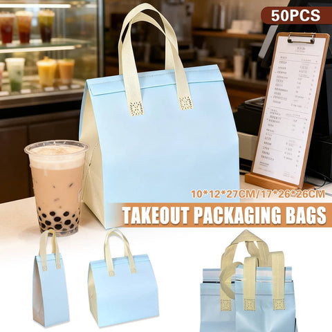 Blue Takeaway Packaging Bags with Handles and Self-Adhesive Seal - Pack of 50 Large - view 2