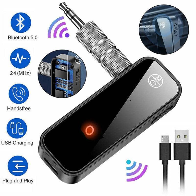 Bluetooth 5.0 Audio Adapter, Transmitter and Receiver with 3.5mm AUX - Black