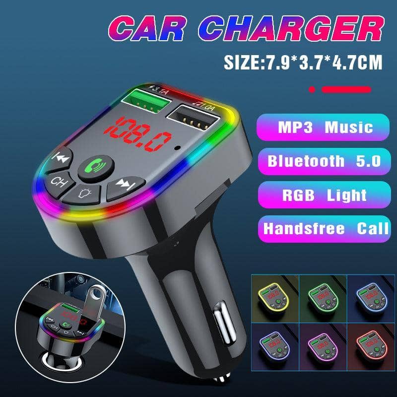 Bluetooth Car FM Transmitter with Dual USB Charger and RGB Lights