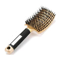 Boar Bristle Detangling Hairbrush, Vented Nylon Pin Brush - Gold
