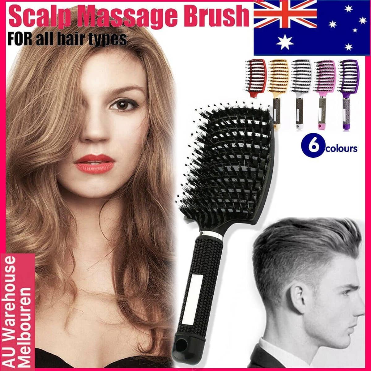 Boar Bristle Detangling Hairbrush, Vented Nylon Pin Brush - Gold - view 2