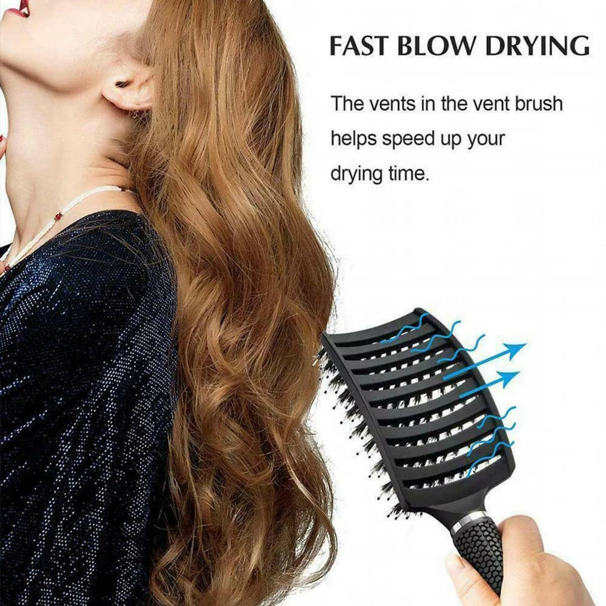Boar Bristle Detangling Hairbrush, Vented Nylon Pin Brush - Gold - view 5
