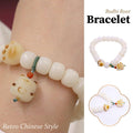 Bodhi Root Bracelet with Cat Paw Charm, Retro Chinese Style Beaded Jewellery