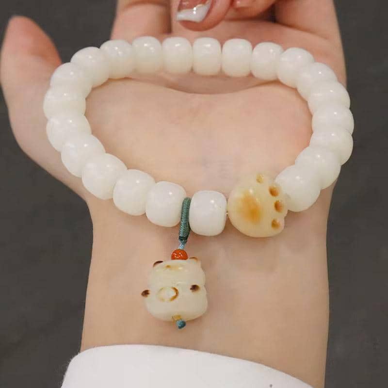Bodhi Root Bracelet with Cat Paw Charm, Retro Chinese Style Beaded Jewellery - view 4