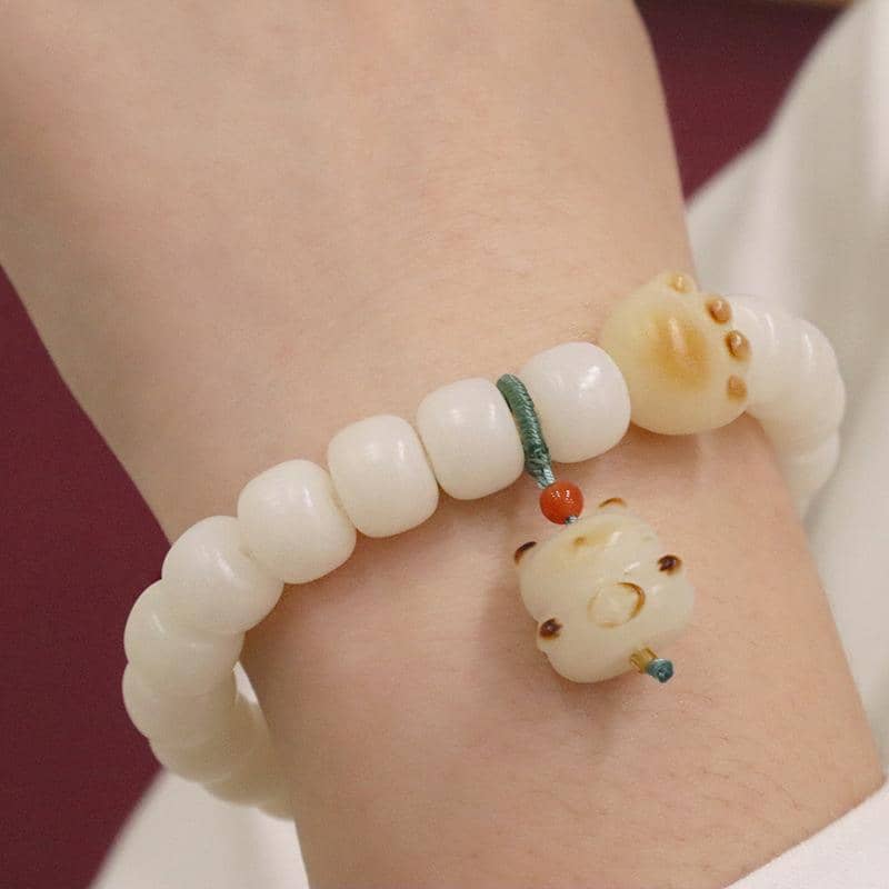 Bodhi Root Bracelet with Cat Paw Charm, Retro Chinese Style Beaded Jewellery - view 5