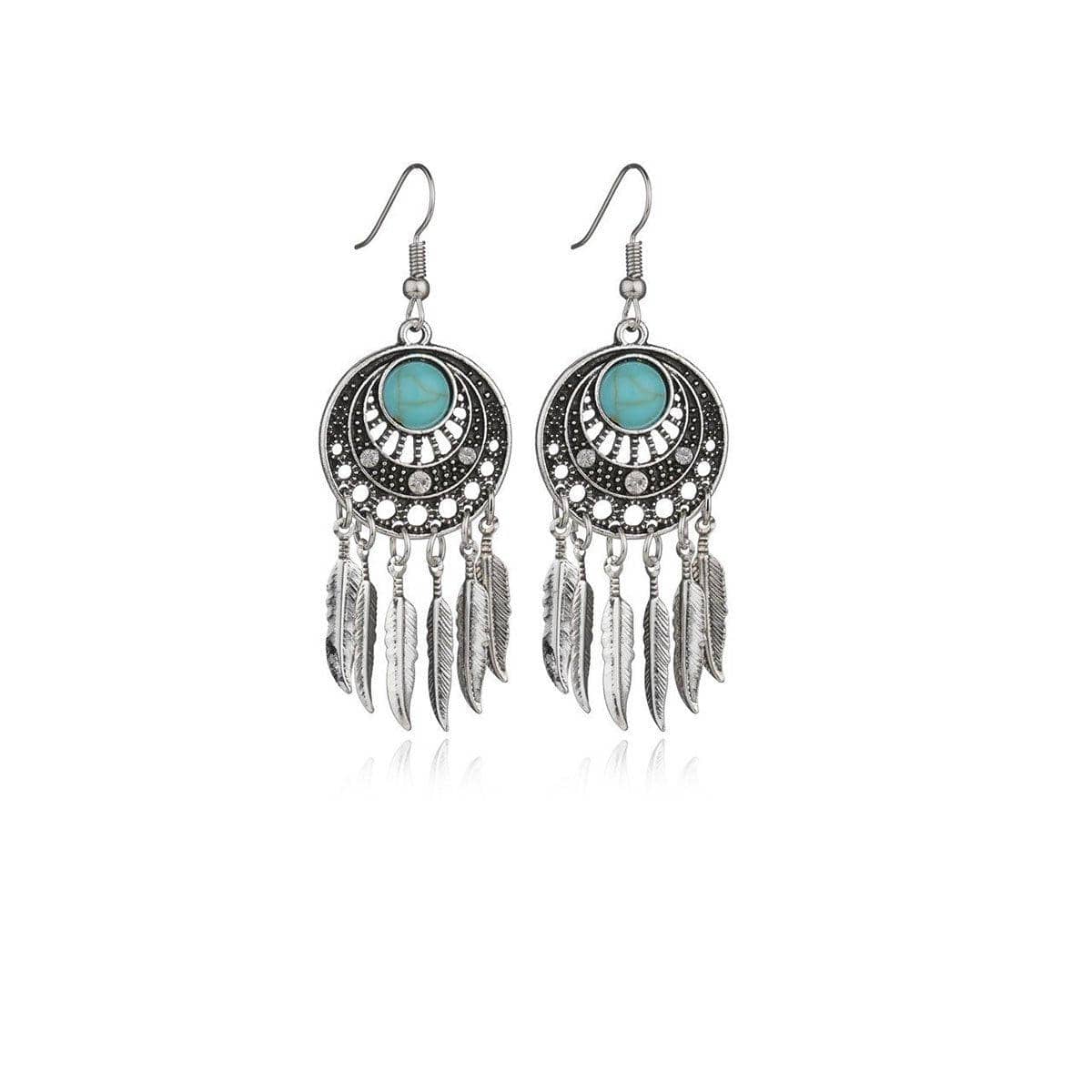 Bohemian Dreamcatcher Tassel Earrings for Women - Silver