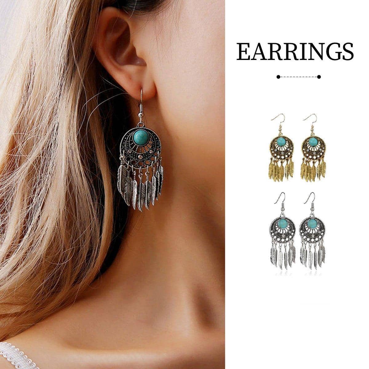 Bohemian Dreamcatcher Tassel Earrings for Women - Silver - view 2