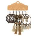 Bohemian Earrings, Set of 3 Pairs - Cowrie Shell Hoop and Beige Tassel