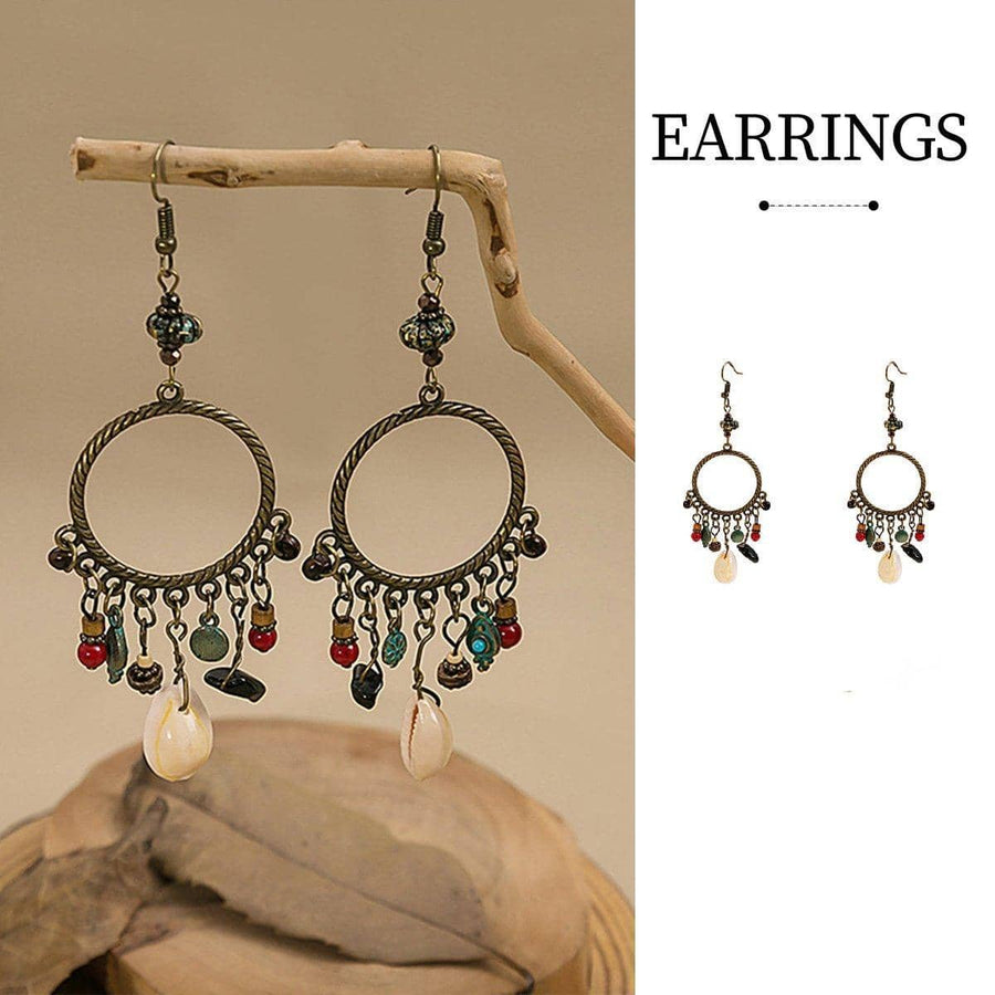 Bohemian Geometric Dreamcatcher Tassel Earrings for Women