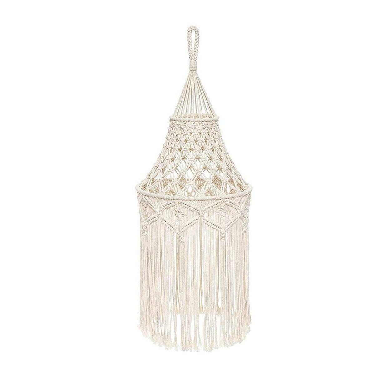 Bohemian Macrame Lampshade with Long Fringe, Pendant Light Cover for Home Decor - view 2