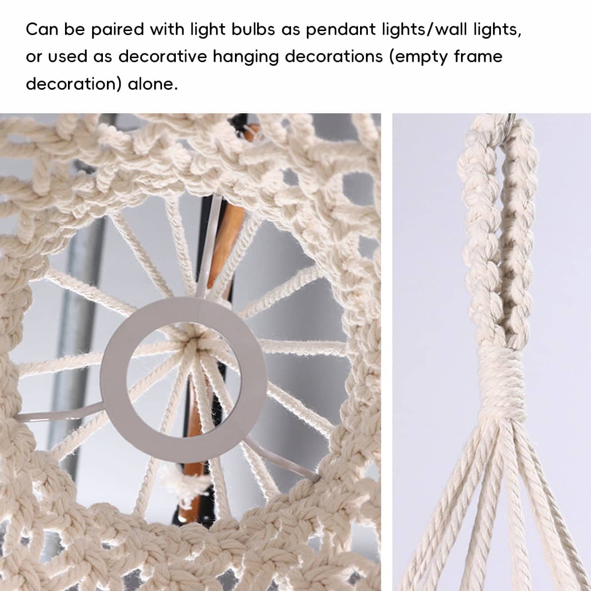 Bohemian Macrame Lampshade with Long Fringe, Pendant Light Cover for Home Decor - view 5