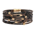 Bohemian Multi-Layer Faux Leather Leopard Print Bracelet - Brown, 19 cm