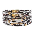 Bohemian Multi-Layer Faux Leather Leopard Print Bracelet - White, 19 cm