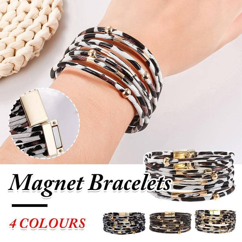 Bohemian Multi-Layer Faux Leather Leopard Print Bracelet - White, 19 cm - view 2