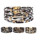 Bohemian Multi-Layer Faux Leather Leopard Print Bracelet - White, 19 cm - view 3