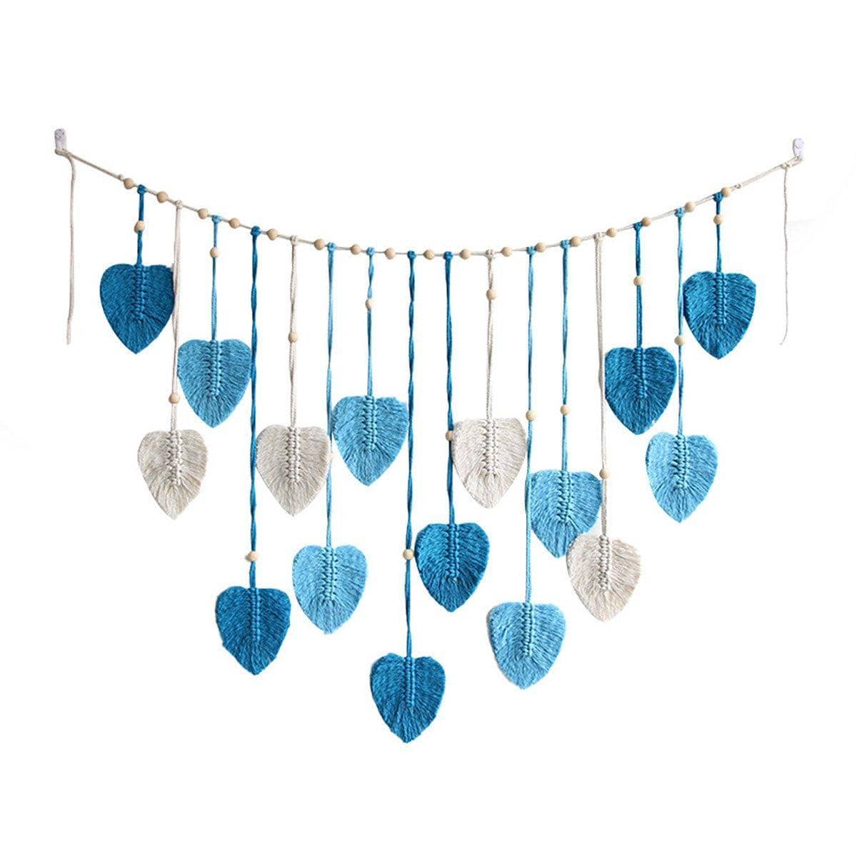 Bohemian Woven Leaf Tassel Wall Hanging for Bedroom Decor - Blue