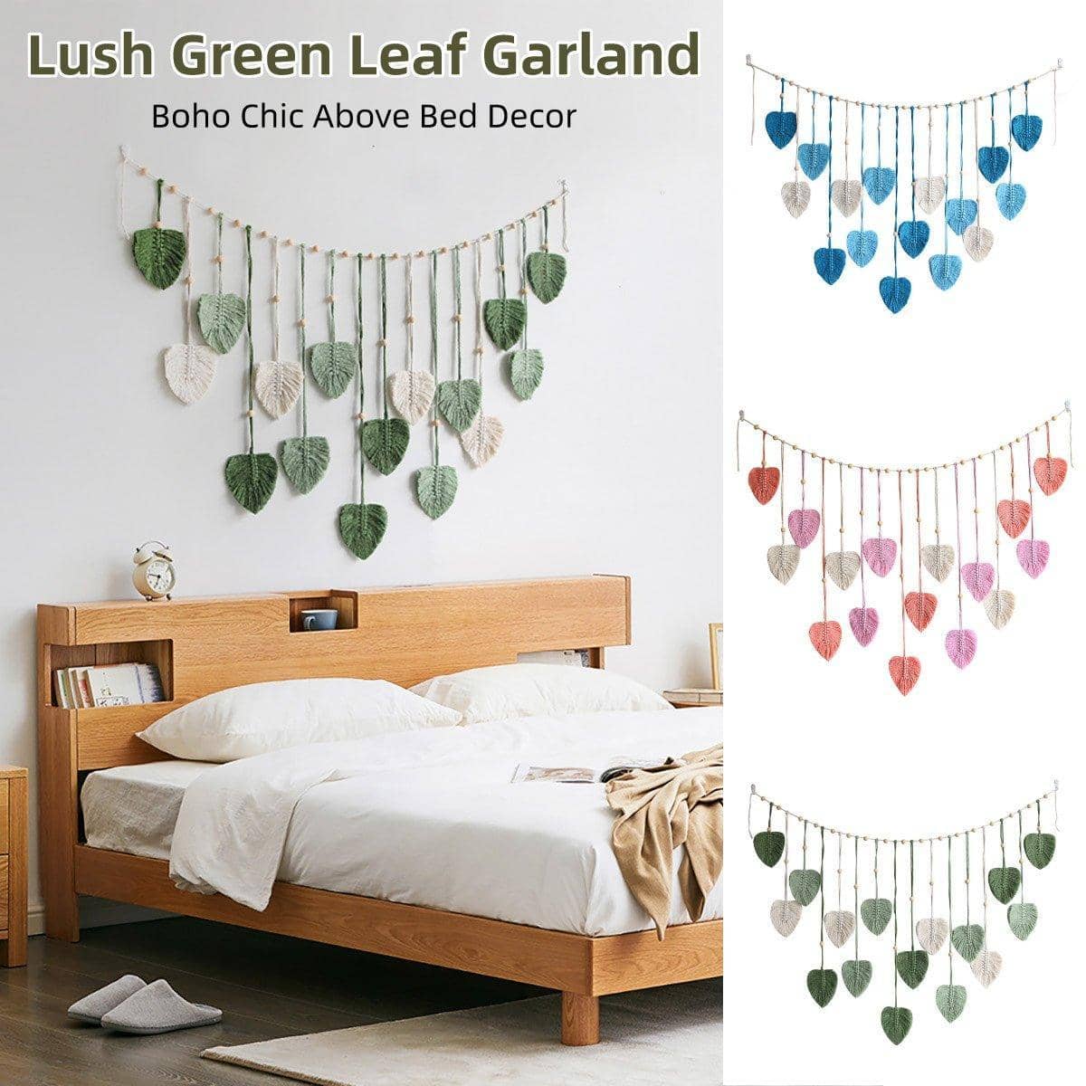 Bohemian Woven Leaf Tassel Wall Hanging for Bedroom Decor - Blue - view 2
