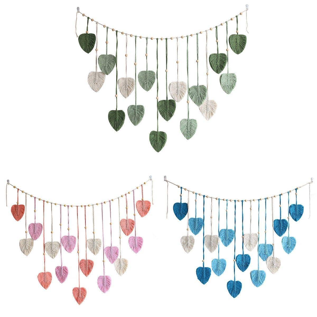 Bohemian Woven Leaf Tassel Wall Hanging for Bedroom Decor - Blue - view 3
