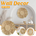 Boho Hand-Woven Straw Round Wall Hanging with Wooden Beads, 45 x 45 cm