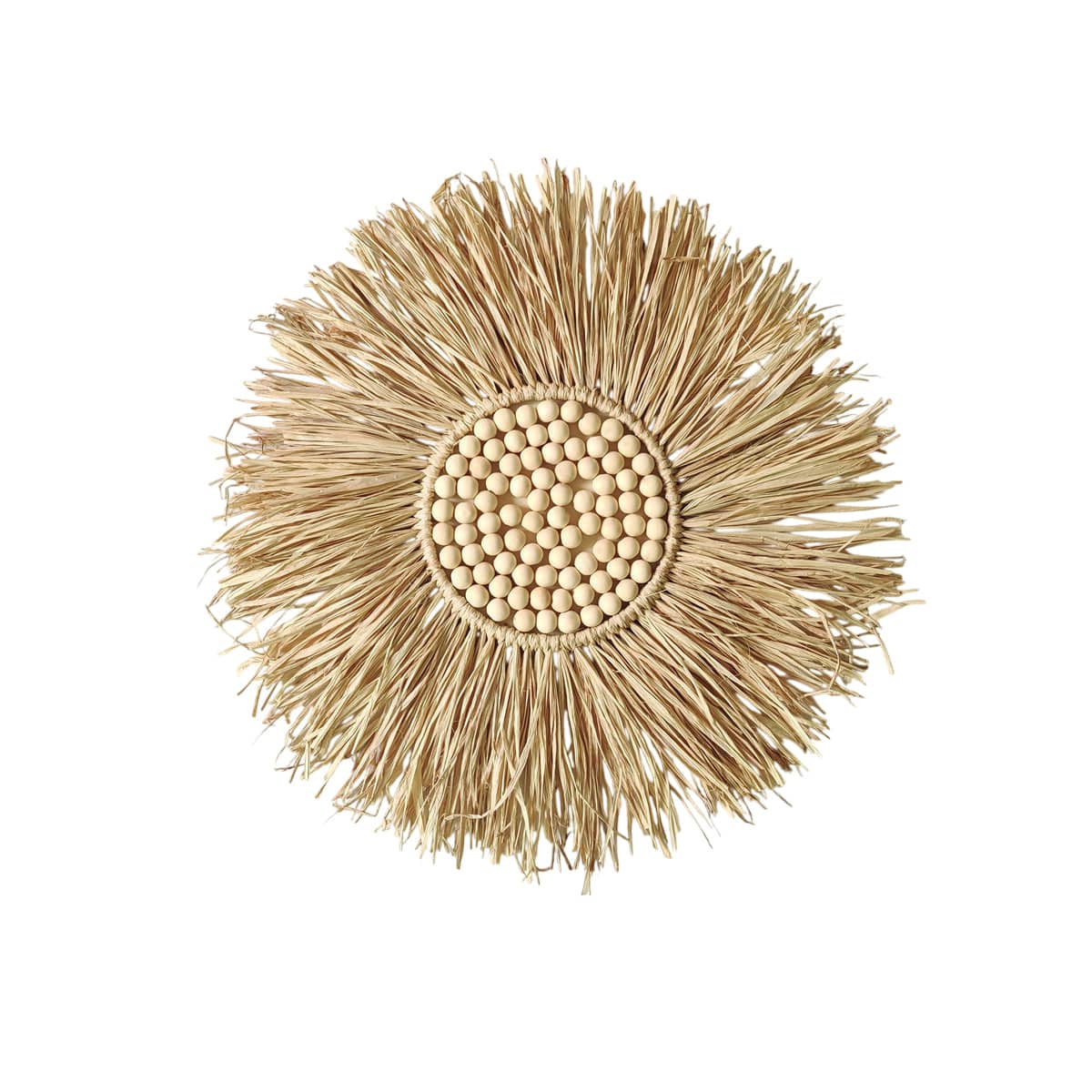 Boho Hand-Woven Straw Round Wall Hanging with Wooden Beads, 45 x 45 cm - view 2