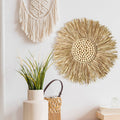 Boho Hand-Woven Straw Round Wall Hanging with Wooden Beads, 45 x 45 cm - view 4