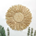 Boho Hand-Woven Straw Round Wall Hanging with Wooden Beads, 45 x 45 cm - view 5