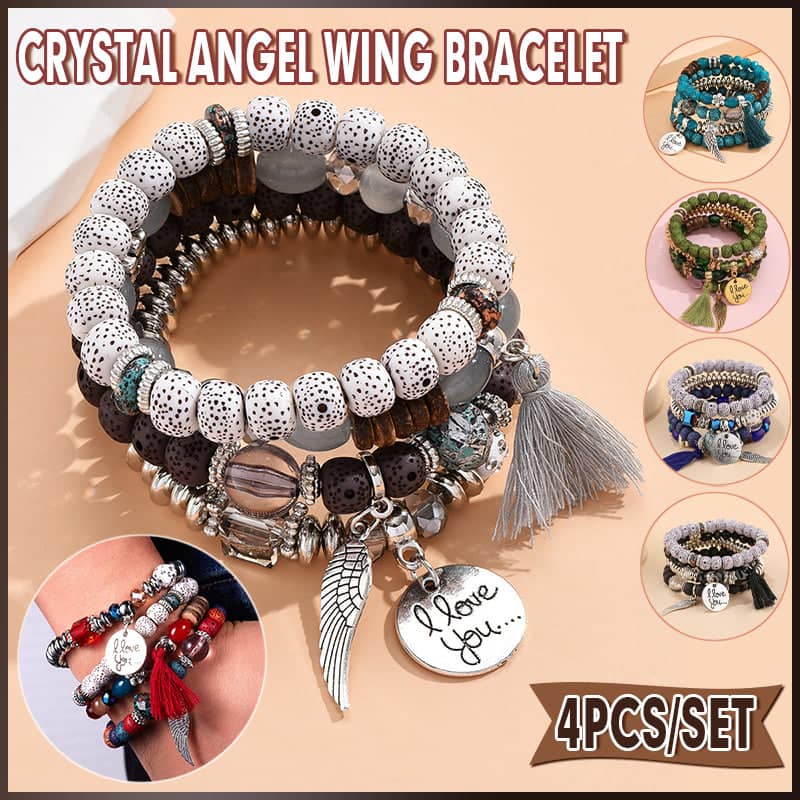Boho Layered Charm Bracelet Set of 4 with Tassel - Grey - view 2