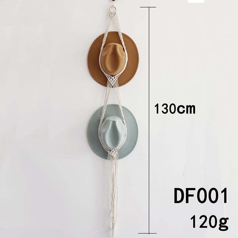 Boho Macrame Hat Hanger - Two Hats, Hanging Chain with Long Fringe - view 4
