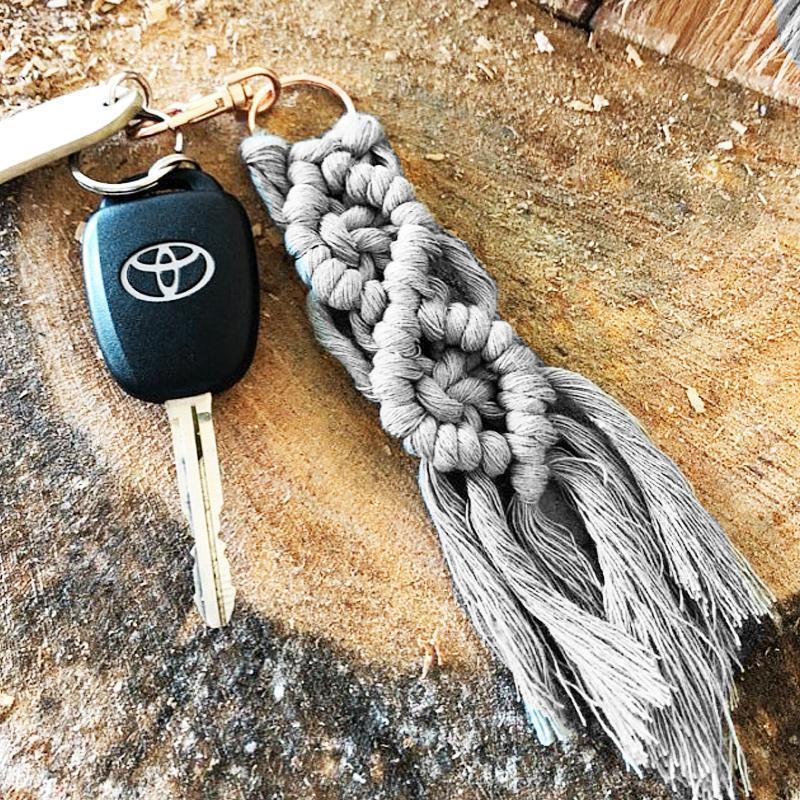 Boho Macrame Keychain with Tassel - Beige - view 4
