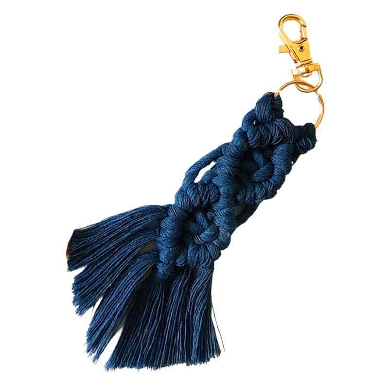 Boho Macrame Keychain with Tassel - Dark Blue