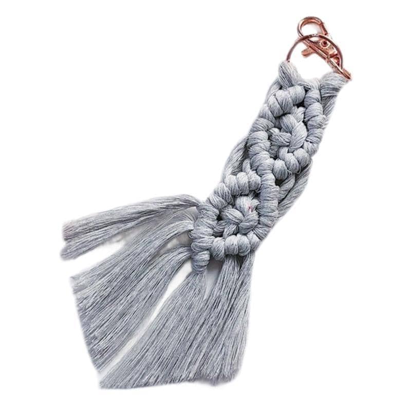 Boho Macrame Keychain with Tassel - Grey