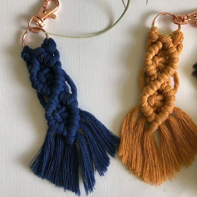 Boho Macrame Keychain with Tassel - Grey - view 5