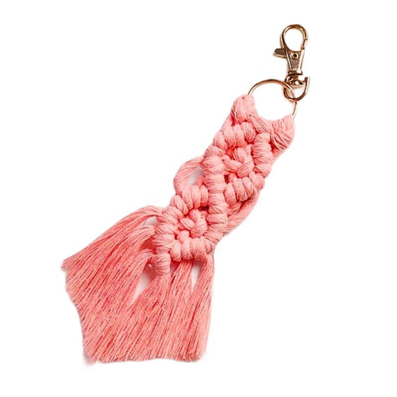 Boho Macrame Keychain with Tassel - Pink