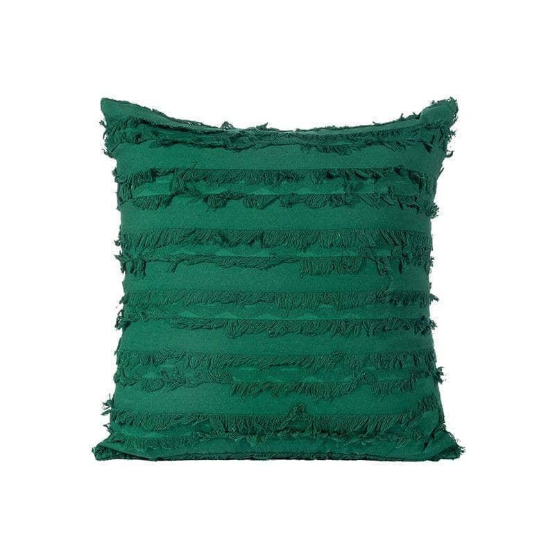 Boho Tassel Fringe Striped Cushion Cover, 45 x 45 cm - Dark Green