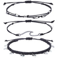 Boho Woven Bracelet and Anklet Set, 3 Pieces - Black
