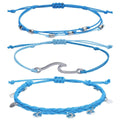 Boho Woven Bracelet and Anklet Set, 3 Pieces - Blue