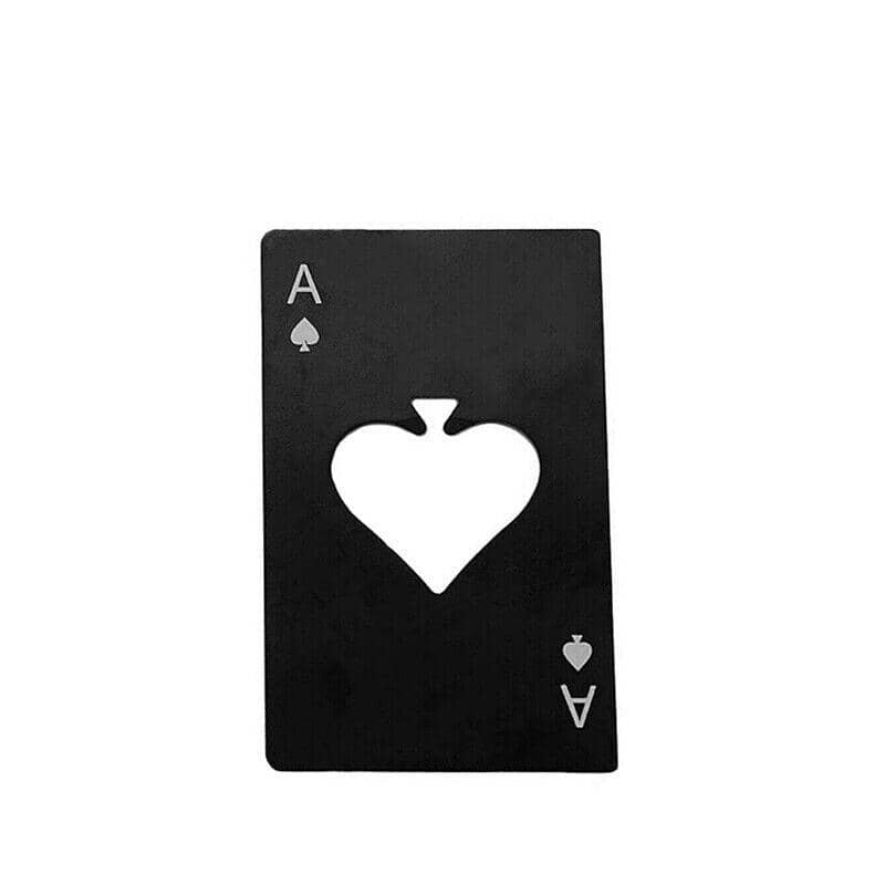 Bottle Opener in Stainless Steel, Ace of Spades Card Design - Black