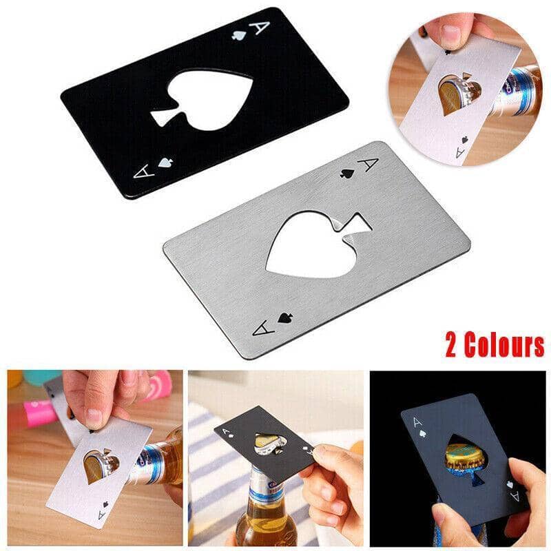 Bottle Opener in Stainless Steel, Ace of Spades Card Design - Black and Silver - view 2