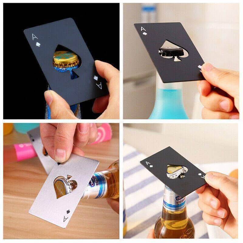 Bottle Opener in Stainless Steel, Ace of Spades Card Design - Black and Silver - view 4
