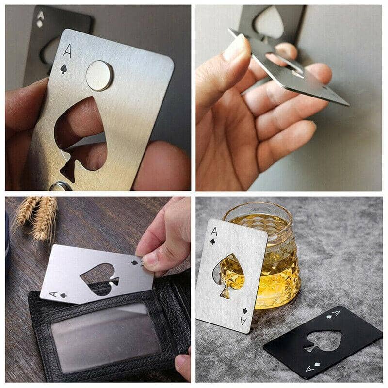 Bottle Opener in Stainless Steel, Ace of Spades Card Design - Black and Silver - view 5