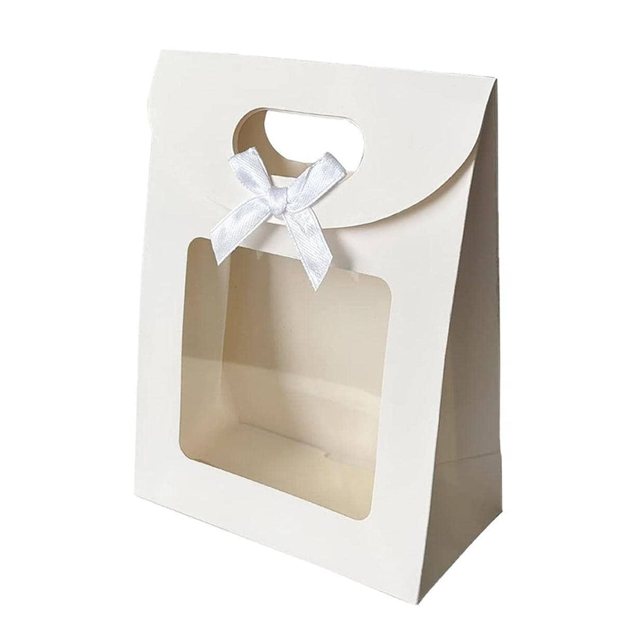 Bow Flap Gift Tote Bag with Window and Handle, Pack of 24 - 26 x 19 x 9 cm