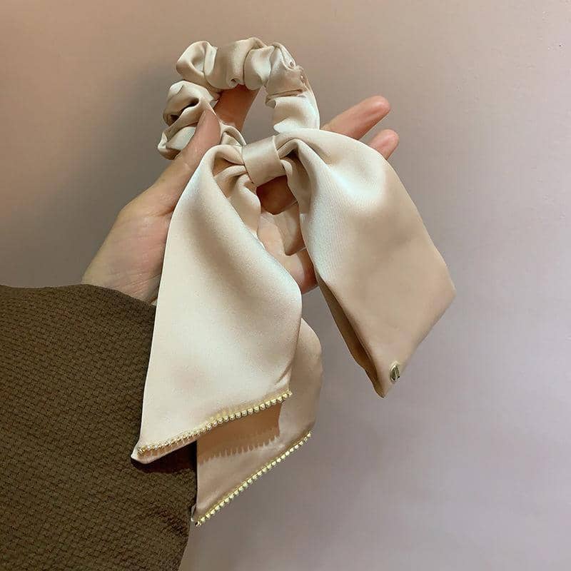 Bow Hair Scrunchie with Ribbon Tails - Black - view 4