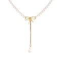 Bow Tie Short Necklace for Women, Imitation Pearl Collarbone Chain - view 2