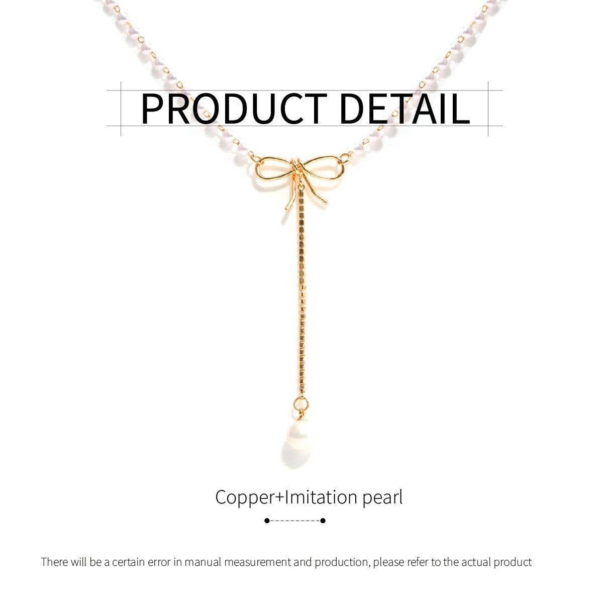 Bow Tie Short Necklace for Women, Imitation Pearl Collarbone Chain - view 3