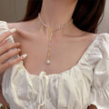Bow Tie Short Necklace for Women, Imitation Pearl Collarbone Chain - view 5