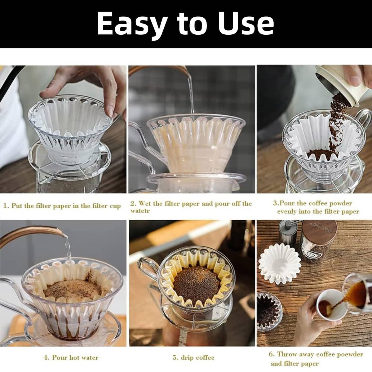 Bowl-Shaped Coffee Filter Papers for Drip Coffee Makers, Pack of 100 - White - view 5